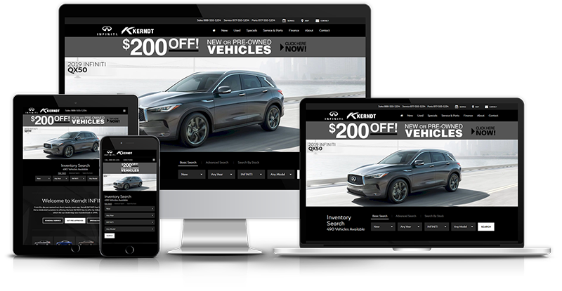 An example INFINITI website shown on a variety of devices